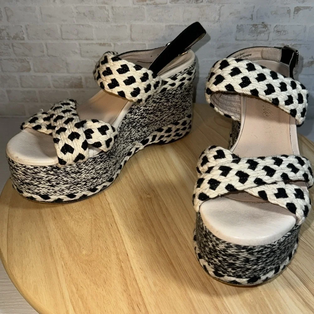 Free People Dolce Platform Wedge Woven Black White Boho Espadrille Sandal Shoes